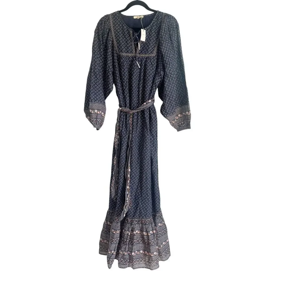 American Eagle AE77 Organic Cotton Boho Peasant Maxi Dress Tie Belt Size S NWT - Picture 5 of 12